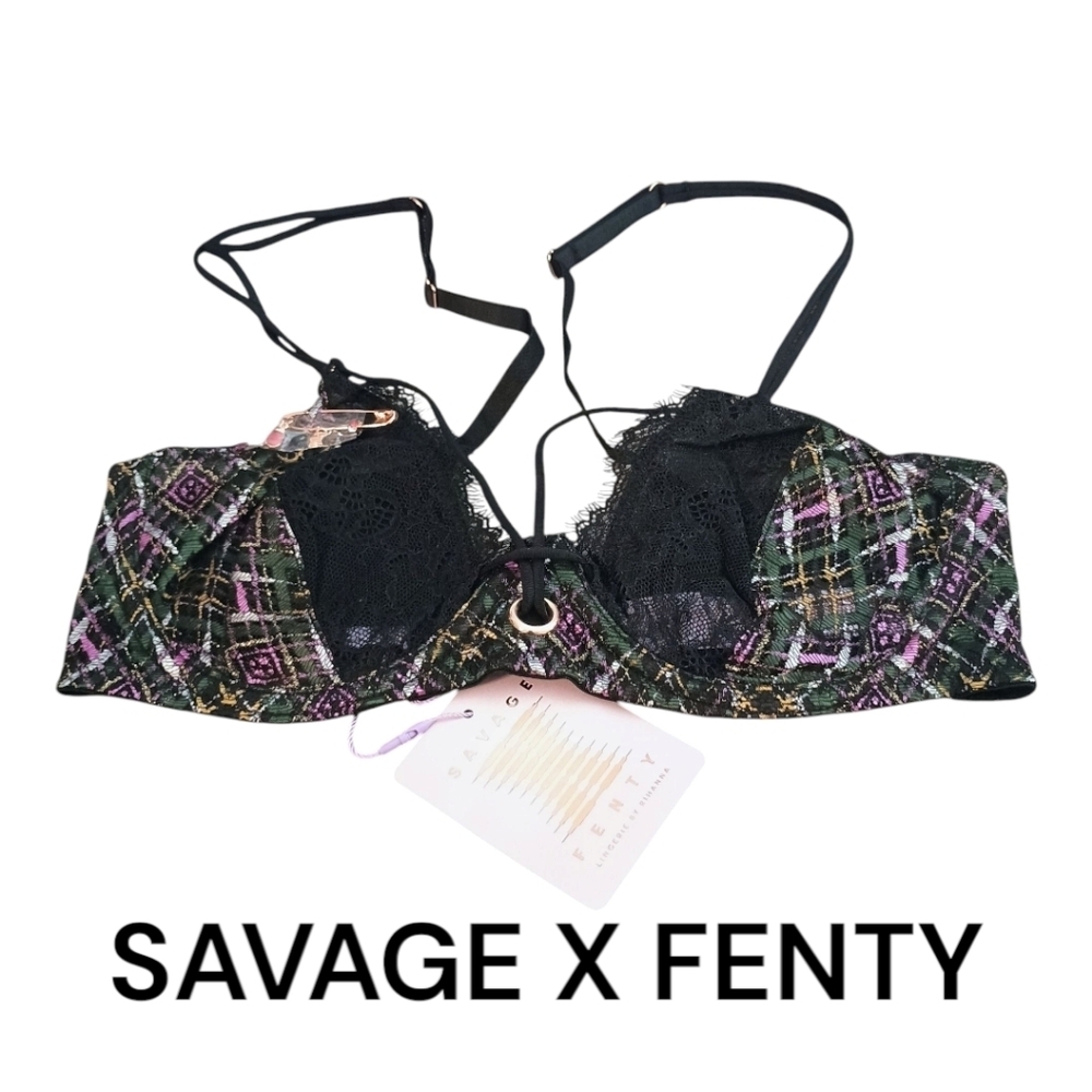 NWT Savage X Fenty Bra That's Hella Plaid Black Size 34DD Whimsigoth
